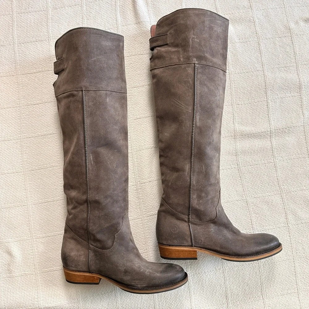 BRONX Tremble Tall Leather Boots 41 US 10 Taupe Over Knee Equestrian Minimalist